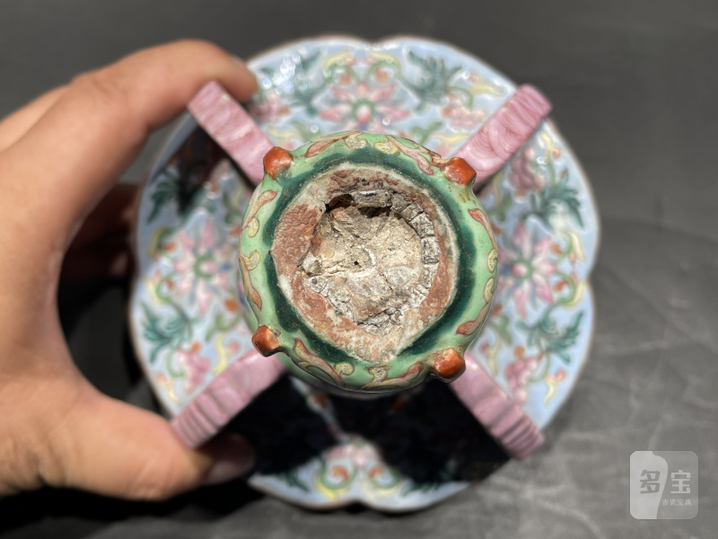 清乾隆 洋彩西番莲纹器座 - 图6